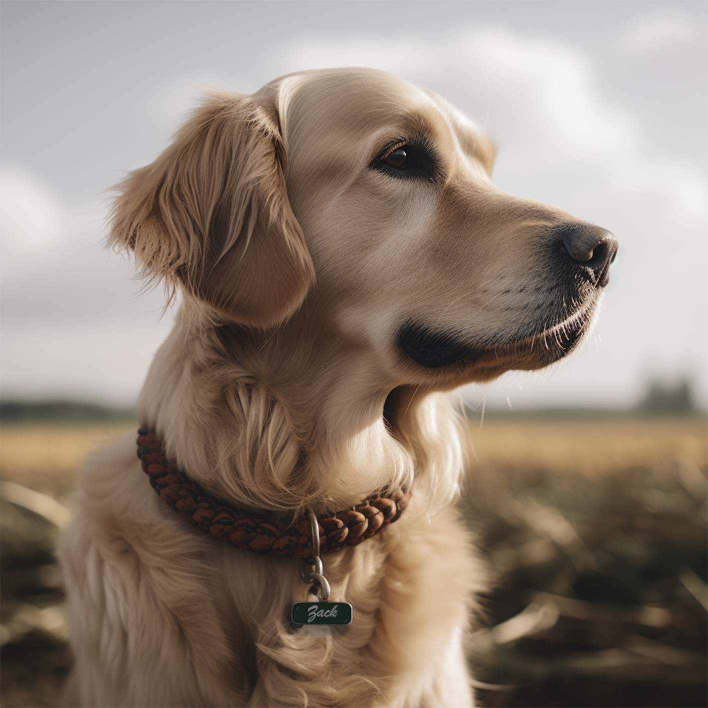 Een sierlijke hond toont zijn natuurlijke elegantie met een op maat gemaakte beige halsband van FurryMuzzle, die zowel comfort als stijl biedt.